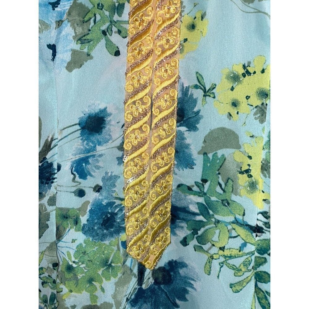 Vtg Handmade Asian Inspired Gold Trim Side Slit Sheath Dress Small Medium Floral - Picture 3 of 8